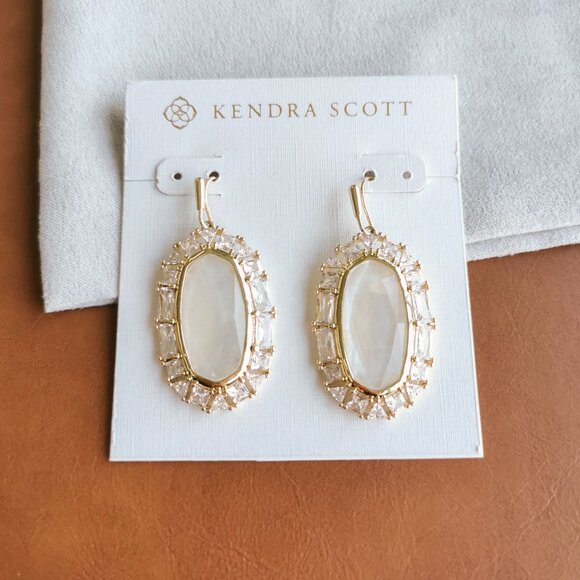 Kendra Scott Jewelry - Kendra Scott Elle Gold Ivory Mother-of-Pearl Crystal Frame Earrings Trendy
